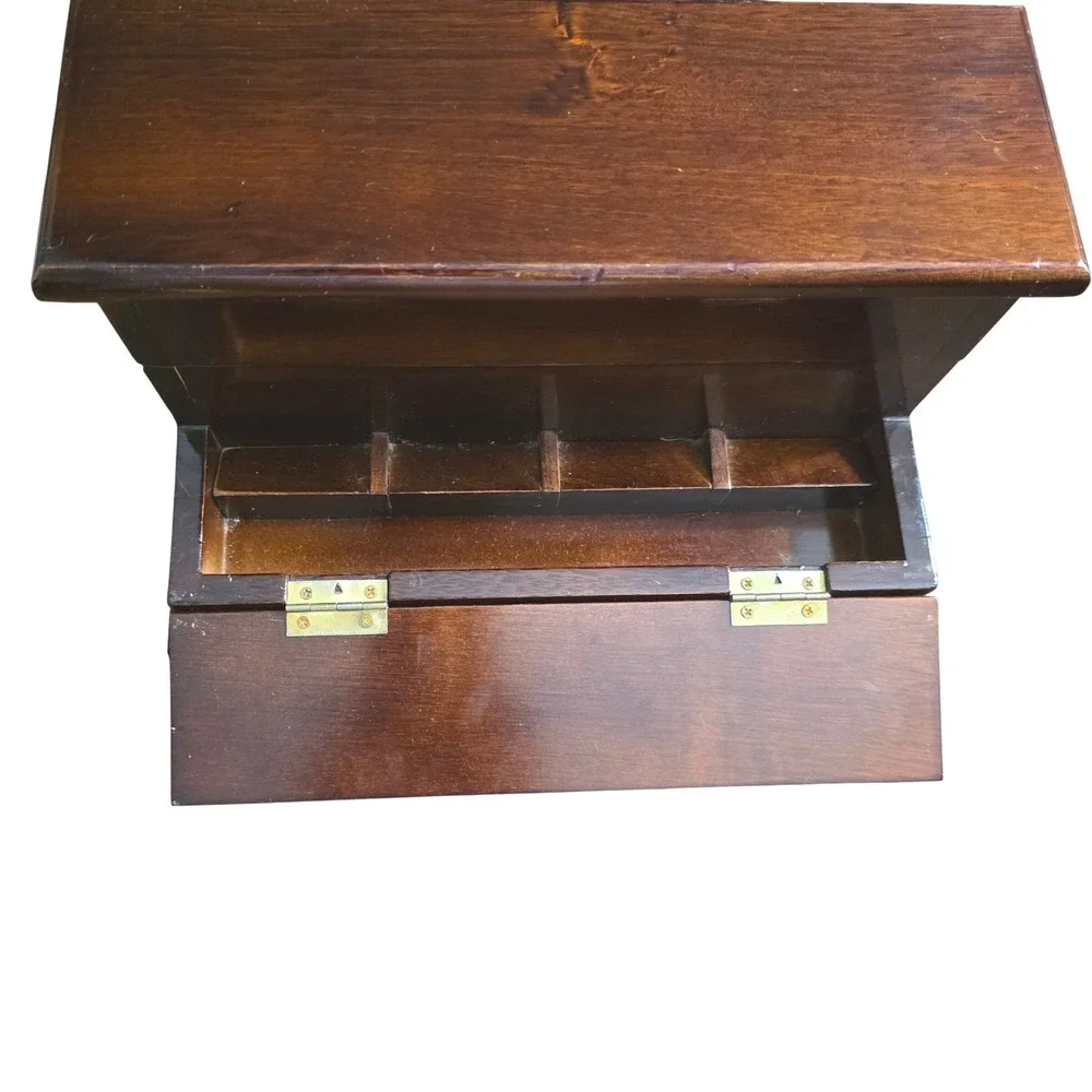 Vintage 1986 The Bombay Company Valet Jewelry Box, Dark Wood Desktop Organizer